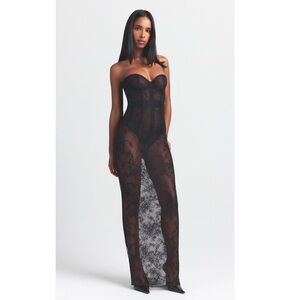 Skims Ultra Fine Lace Strapless Corset Long Dress